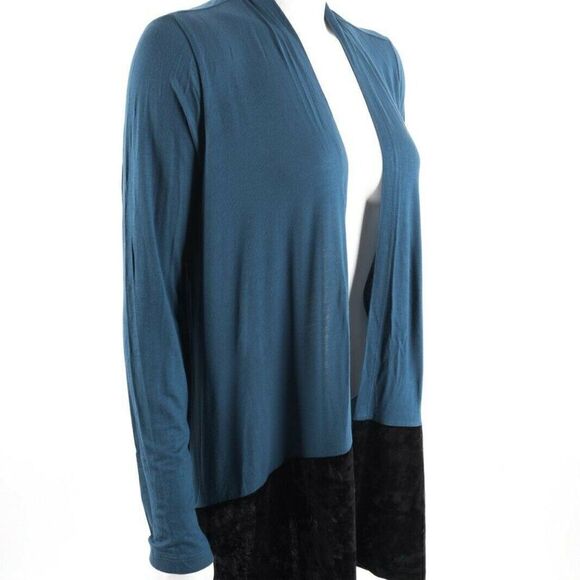 Logo Lori Goldstein Blue Cardigan XS Velour Hem - Picture 5 of 6